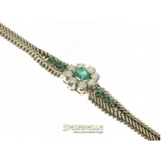 BRACCIALE oro bianco 18kt diamanti e smeraldi anni '60 original